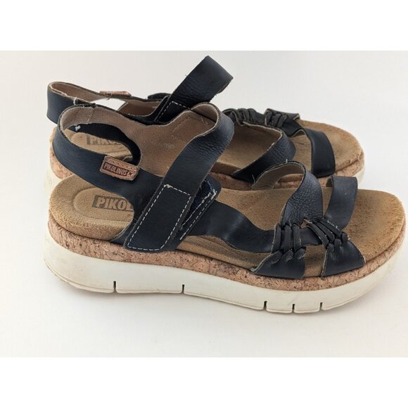 PIKOLINOS Shoes - Pikolinos Women's Palma W4N Black Leather Wedge Sandals Size 7 - 7.5